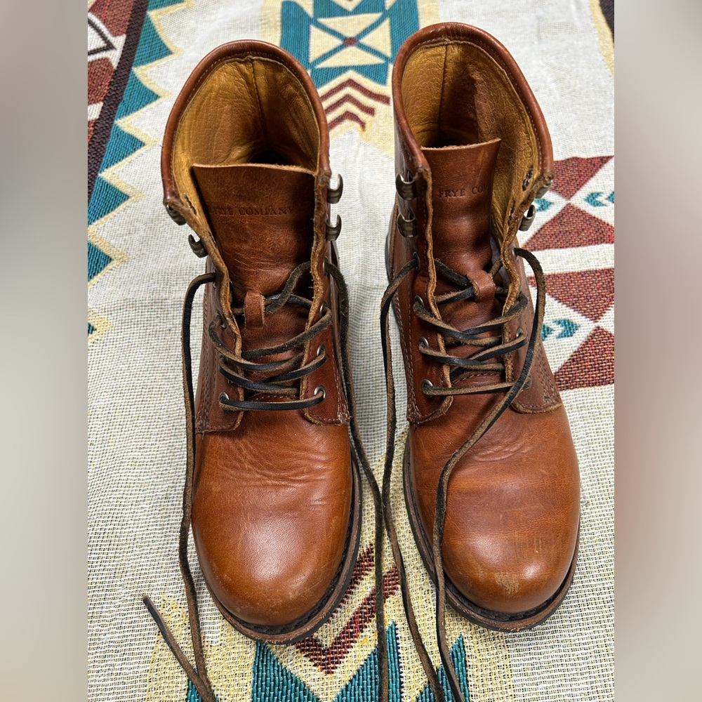 Frye Brown Leather Lace Up Boots